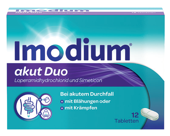 Imodium akut Duo 2 mg/125 mg Tabletten, 12 Stück